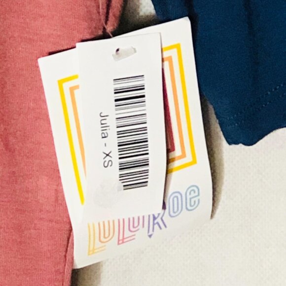 LuLaRoe Julia dress short sleeve pink & blue polyester blend size xs new READ - Picture 5 of 11